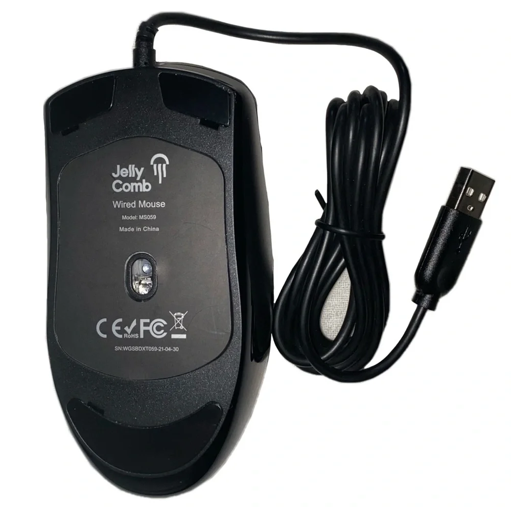 Jelly Comb MS059 Wired Mouse with USB Cable, Right-Handed Black